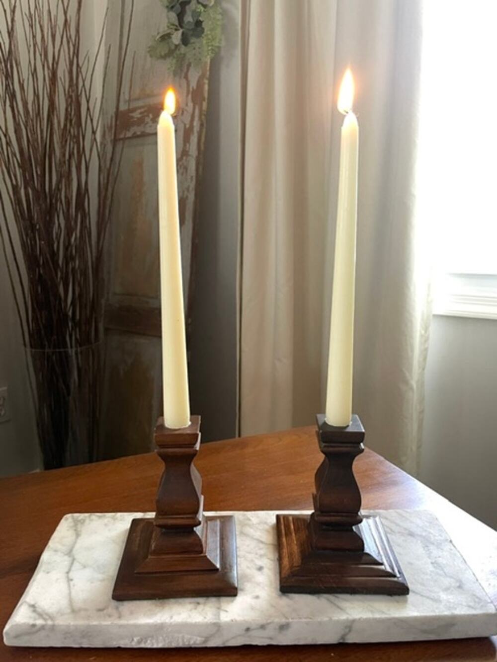Pair of Solid Wood Candlestick Holders Traditional Farmhouse Colonial Decor